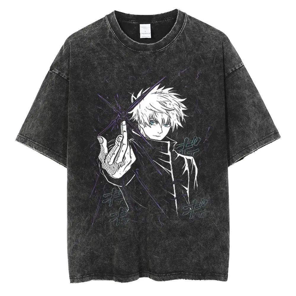 2026 Washed Jujutsu Kaisen Anime Tshirt Soft Cotton Crew Neck Loose Fit Short Sleeve Unisex Hip Hop Streetwear Oversized Tshirt