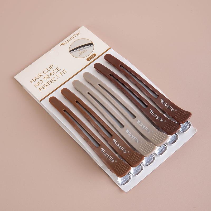 

6pcs/lot Professional Hair Clips Anti-Slip Duck Billed Clips for Hair Styling with Silicone Band Salon Home Hairdressing Tools коричневый