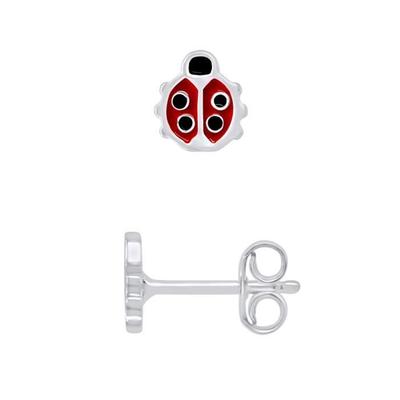 Earrings - LÉA &; ARTHUR - LADYBUG - 925 Silver - Red-Black Enamel - Pushchair System