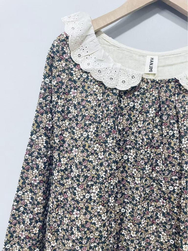 2026 Spring Women's Japanese Doll Collar Floral Cotton Dress, Loose Fit.