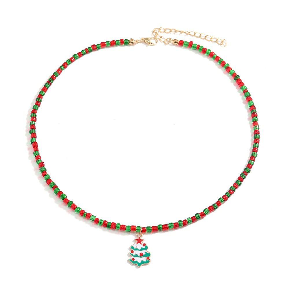 Santa Rice Beaded Chain Clavicle Chain Cartoon Pendant Choker All-match Christmas Necklace  Women