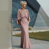 Dames Geplooide Bootnek Bruiloftsgast Jurk, Backless Vleermuis 3/4 Mouw Bodycon Lange Jurk, Formele Feest Cocktail Prom Jurk