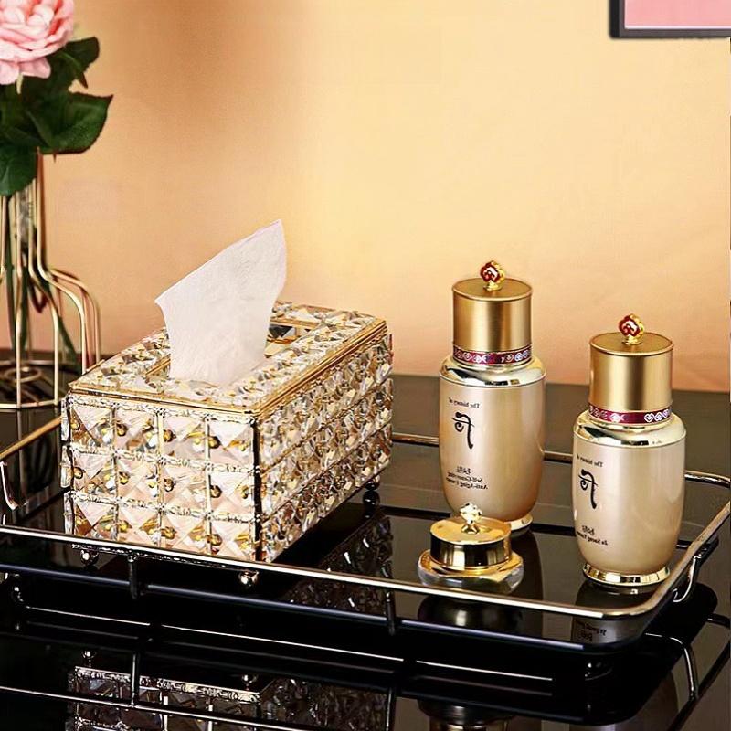 European Style Metal+crystal Tissue Box with Removable Tissues Suitable for Home Living Room Bedroom Bathroom Hotel Room