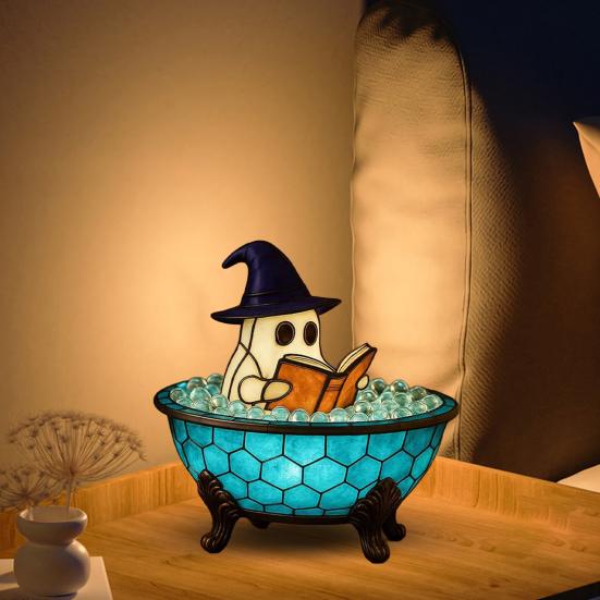 Ghost Bubble Bath Lamp Halloween Ghost Night Light Color-Changing Ghost-Themed Bathtub Accent Lamp for Bathroom Decor