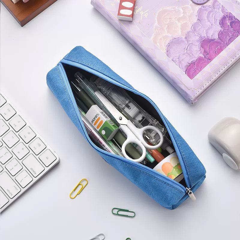 Canvas Pencil Case, Solid Color, Large Capacity Stationery Box, Pencil Storage and Document Bag