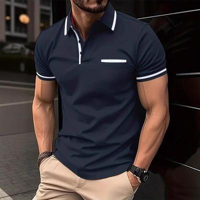Polo pentru bărbați de vară, cu blocuri de culoare și logo imprimat - Stil casual european și american