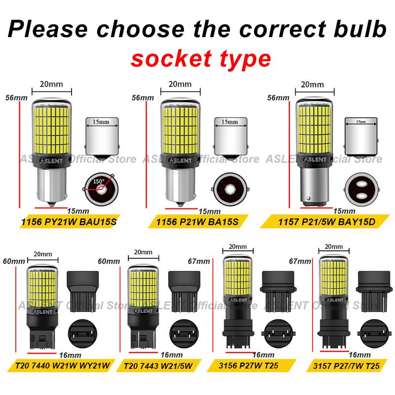 2X 7440 W21W WY21W W21/5W PY21W P21/5W Ba15s BAU15S 3157 T25 Car LED Bulbs Turn Signal Light 150SMD Brake Reverse Parking Lamps