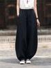 Johnature Women Vintage Pants Summer Chinese Style Solid Color Loose Elastic Waist Trousers Soft Pants