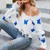 Sweater Butterfly Knitted Top Off shoulder Ripped Short Korean Lazy Style Short Sweater Women's Summer and Autumn