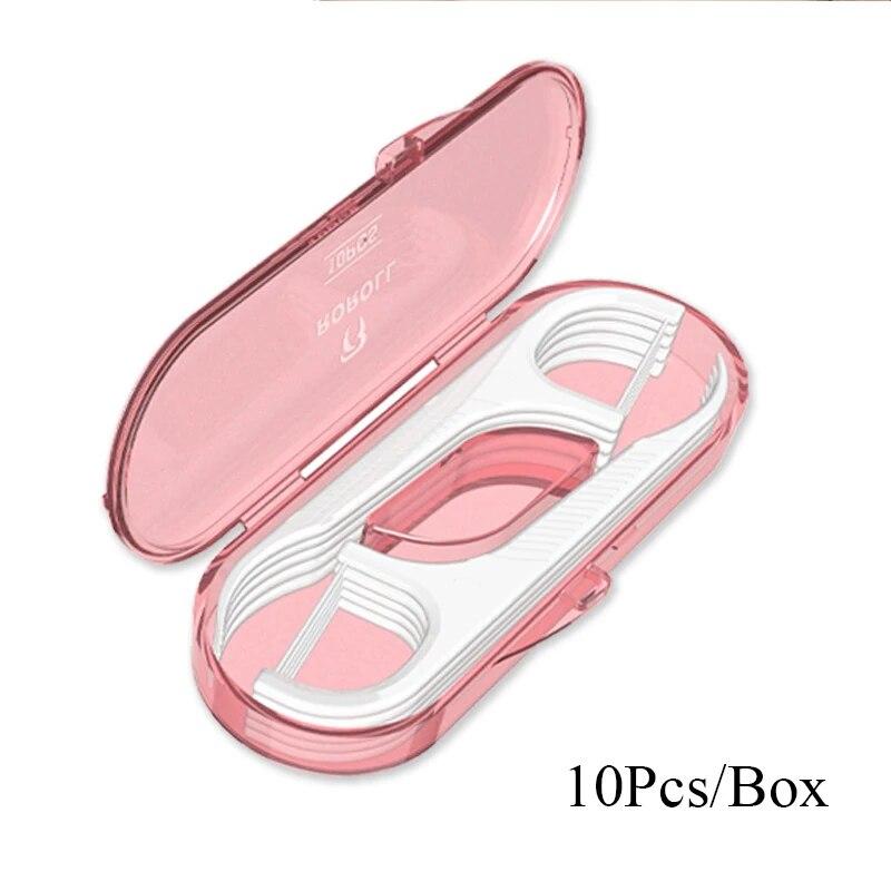 

Mini 10 Pcs/box Floss Toothpick Interdental Brush Dental Floss Pick Portable Toothpick Floss Teeth Cleaner With Storage Box рожевий