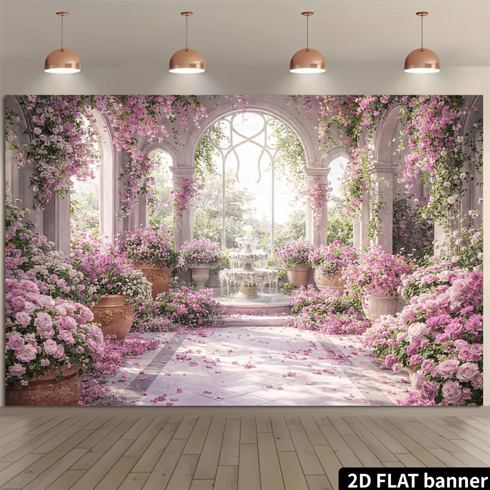 2D Planar European-style Arched Rose Garden Background Fabric Made of Polyester for Home Wall Decoration