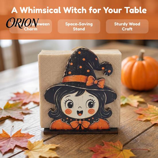 Solid Wood Napkin Rack Halloween Wooden Holder, Ghost Mummy Pumpkin Gothic Holder Rustic Tabletop Tissue Dispenser for Farmhouse Dining Table