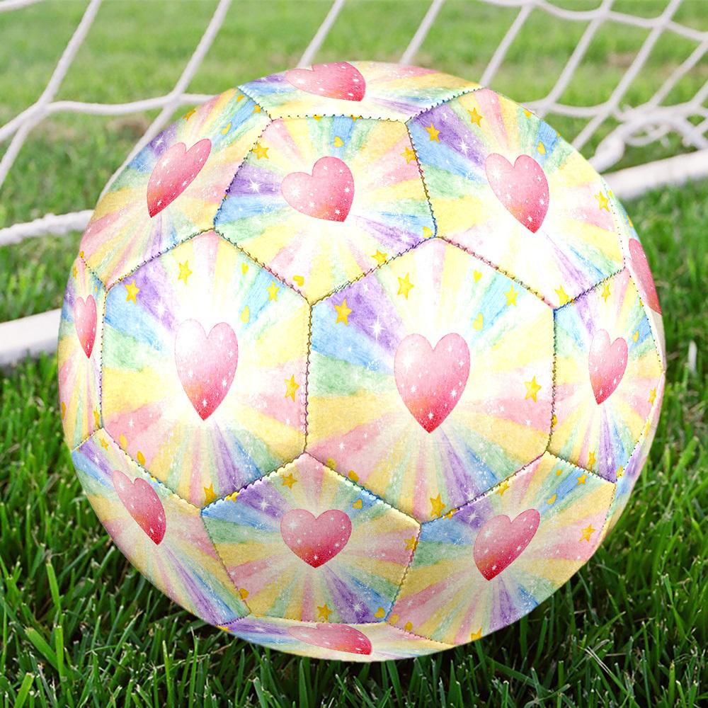1pc Rainbow Heart Sparkle Theme Soccer Ball Football, Size 5, Lightweight PVC, Outdoor Training Soccer Ball,Gift j61432