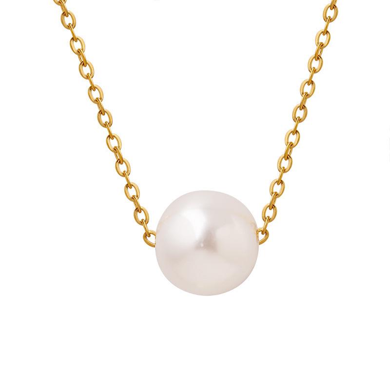 Simple Single Imitation Pearl Pendant Cross Chain Necklace Clavicle Chain Female Titanium Steel Ornament