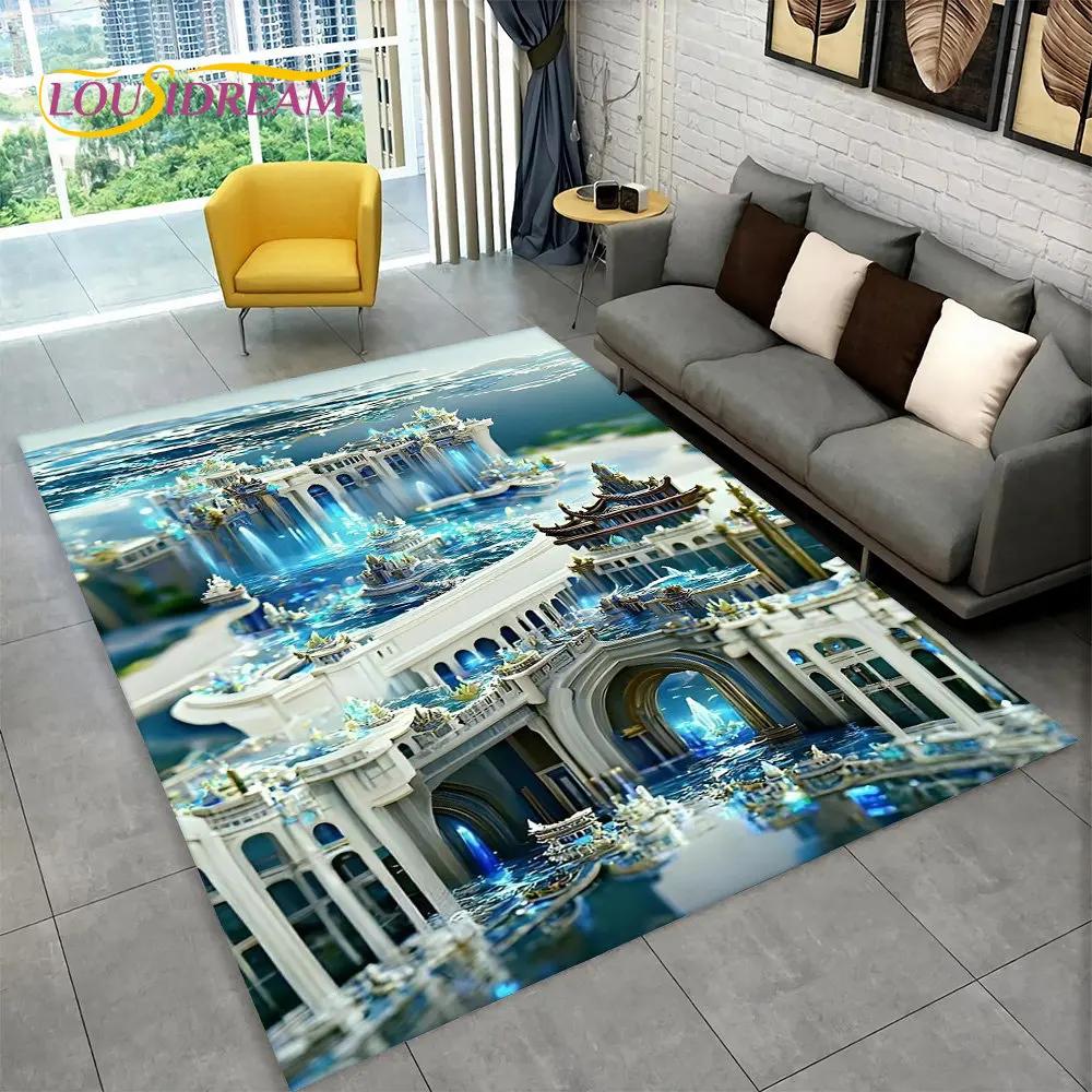 3D Beautiful Dream Magic Castle Scenic Area Rug,Carpet Rug for Living Room Bedroom Sofa Doormat Kitchen Decor Non-slip Floor Mat
