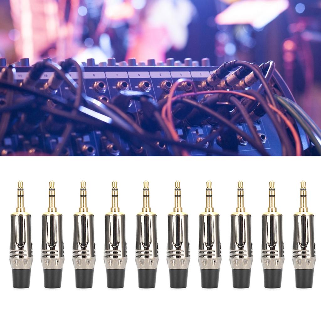 10Pcs Zinc Alloy Gold Plating 3.5mm Stereophonic Welding Plug for Audio Earphone Cableblack tail