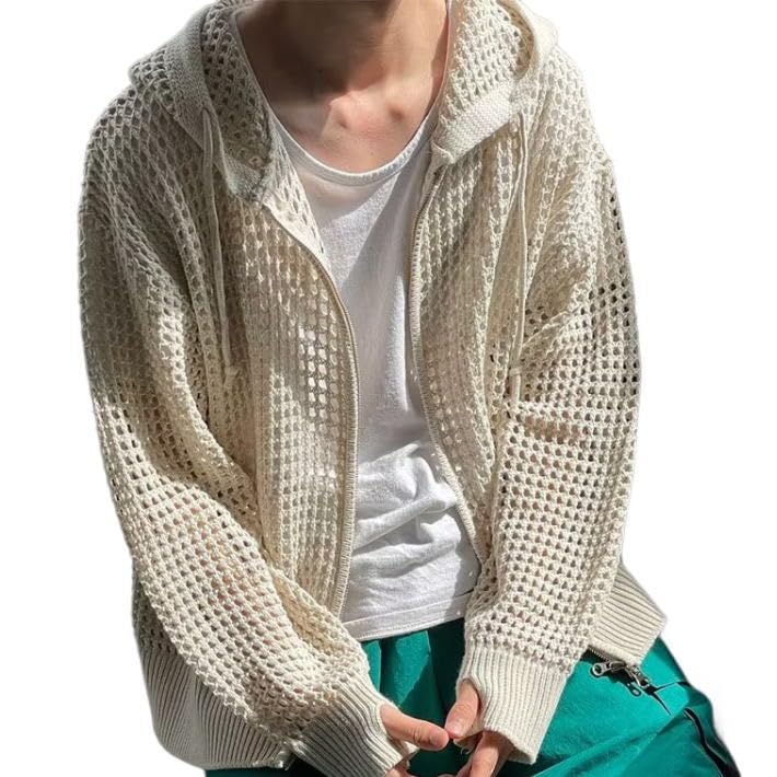 Stylish Mesh Hoodie for Men and Korean Korean 7987294 [LTG] See-Through Women, Zip-Up, Style, Wave, (JP, Alphabet, XL, Ivory)