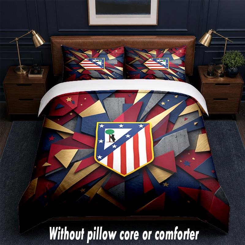 Set Biancheria da Letto Design Atletico Madrid 1 Copripiumino + 2 Federe Morbido Traspirante Biancheria da Letto per la Casa