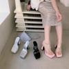 2025 Transparent Cool Slippers Women's Summer Wear New One-word Super High Heels Waterproof Table Hate Sky High Thick Heel Sandals