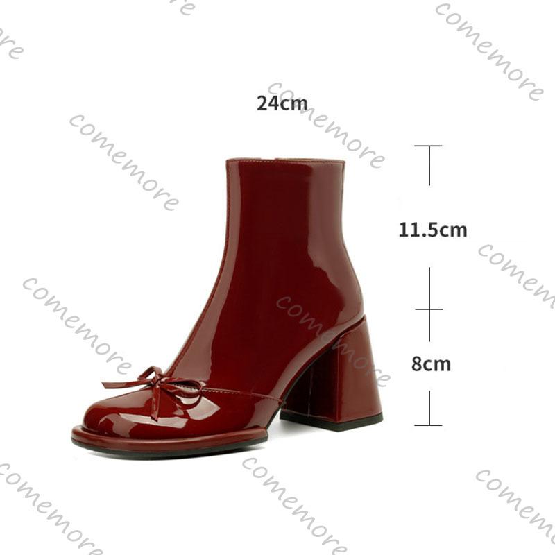 Fashion Comemore Women High Heels Goth Ankle Boots Woman autumn Bows Elegant Leather Chunky heeled Botas Sexy Platform Wedding Shoes