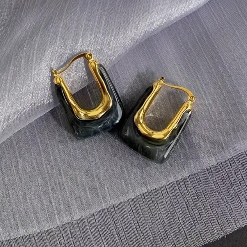 Vintage U-Shaped Hoop Earrings for Women Golden-Tone Finish & Resin Inlay Stylish Earring Party Jewelry Gifts