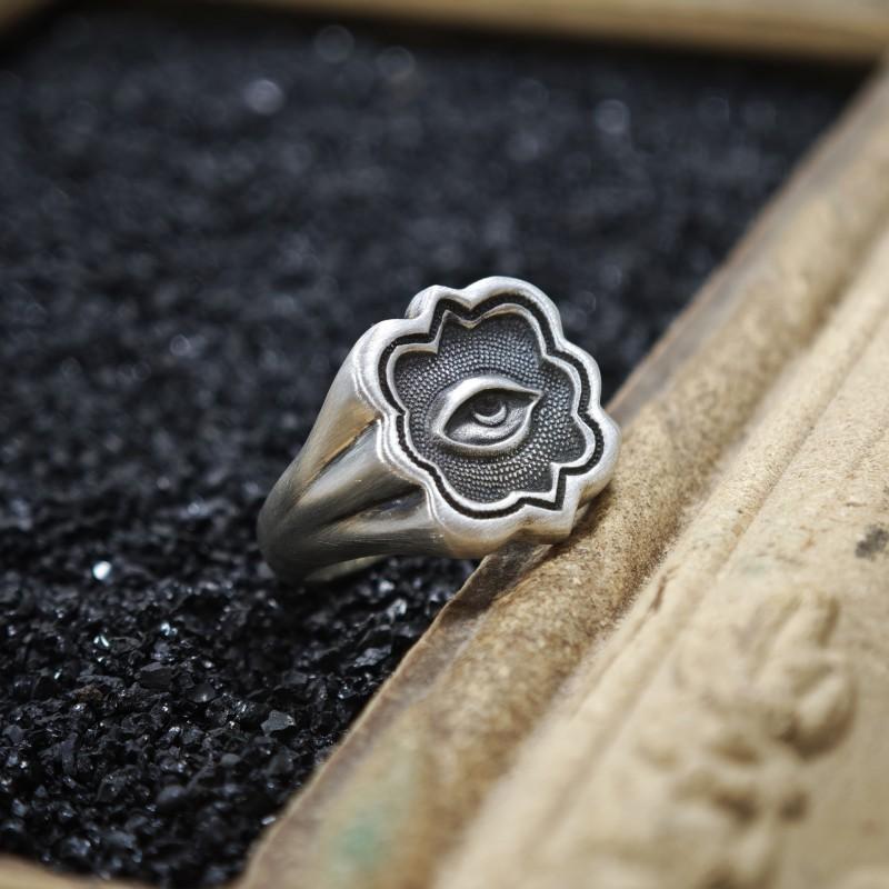 Adjustable Open Ring Men Women Vintage Eye Motif Geometric Copper Band Retro Style Statement Jewelry