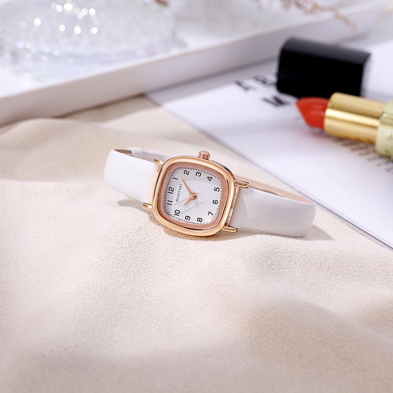 Women's Leather Strap Square Wristwatch - Elegant, Fashionable Quartz Timepiece for Students