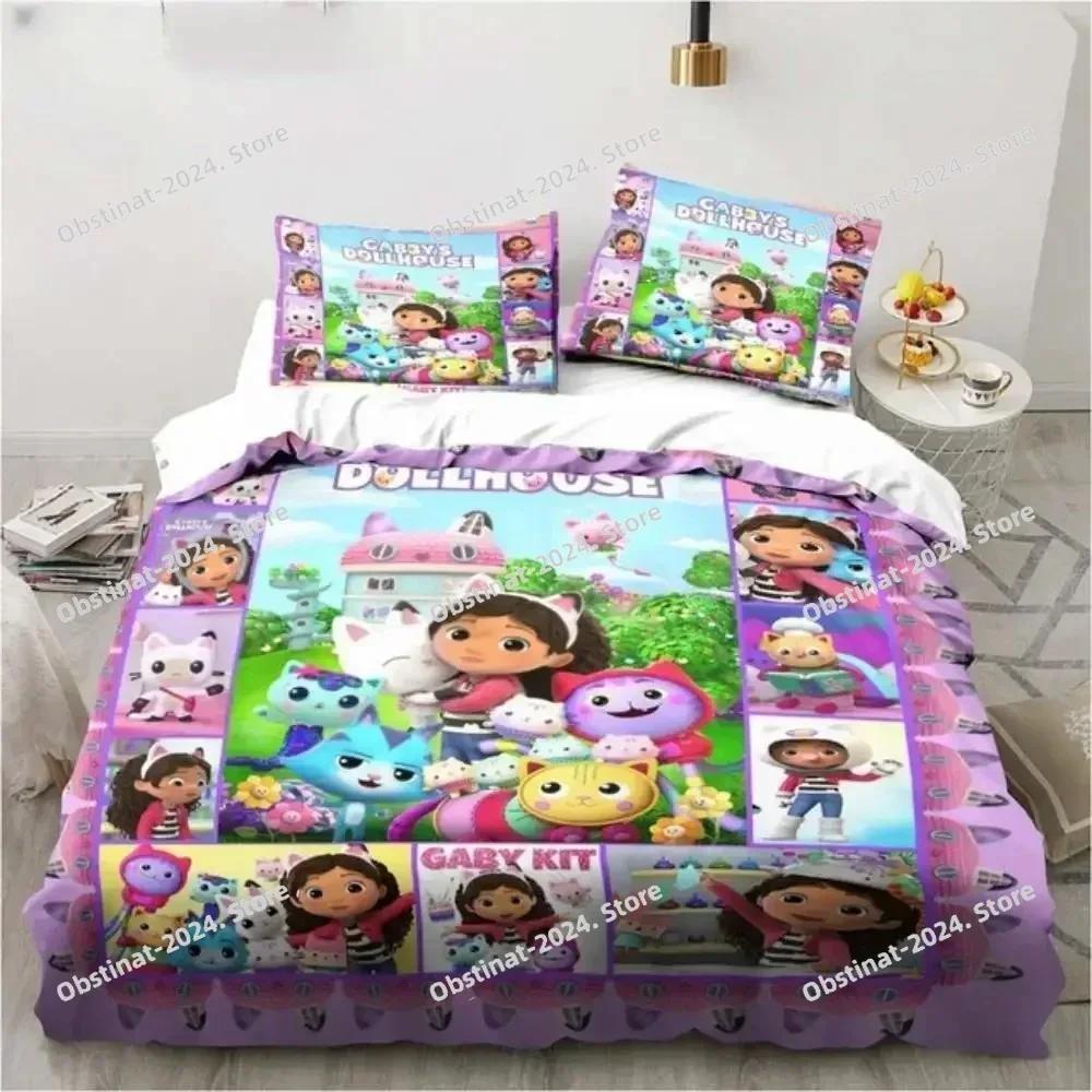 Gabby's Dollhouse Cute Kawaii 3D Bedding Set Printed Single Comforter Quilt Bed Cover Pillow Case 3 Pieces Sets Kids Adult Size