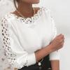 Womens Lace Sleeve Knit Sweater Crew Neck Long Sleeve Hollow Out Floral Pullover Tops
