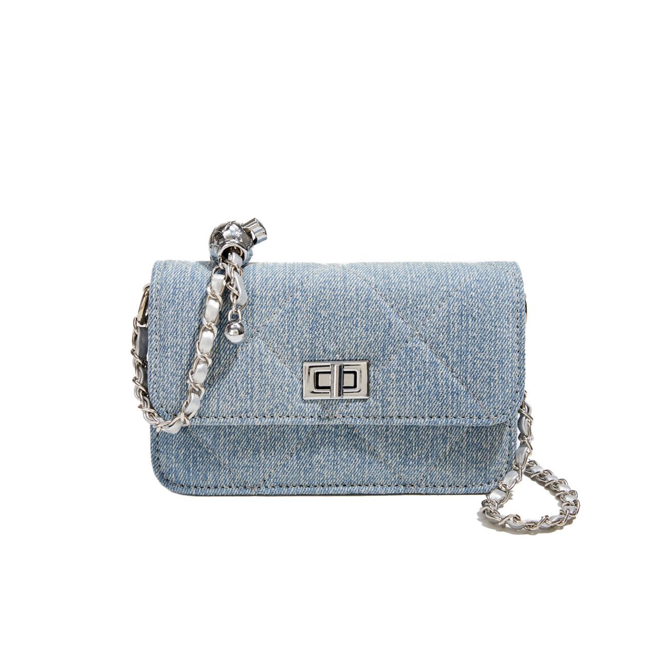 

Сумка-мессенджер с ромбической цепочкой, женская сумка-мессенджер, повседневная, модная, маленькая квадратная сумка через плечо джинсовый синий