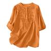 Women's Solid Color Vintage Loose Round Neck Thin Cotton Linen Tops Pullover Tops