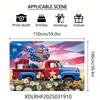 2D Red White Blue Vintage Truck with Balloons Photo Background