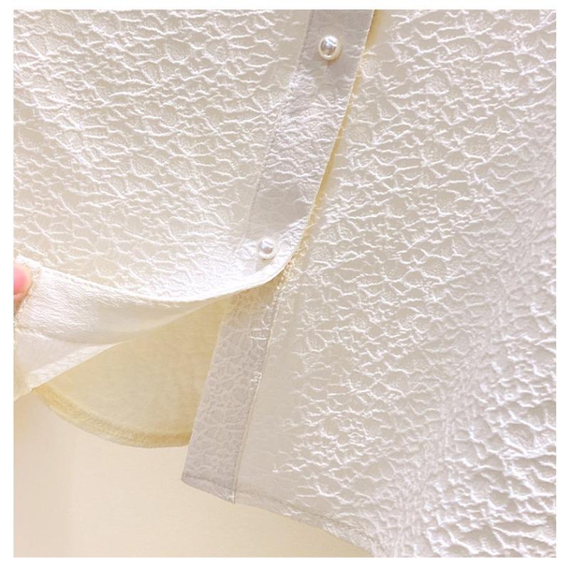 Plus Size Women Doll Collar Short Sleeve Shirt Letnia Vintage Jacquard Top