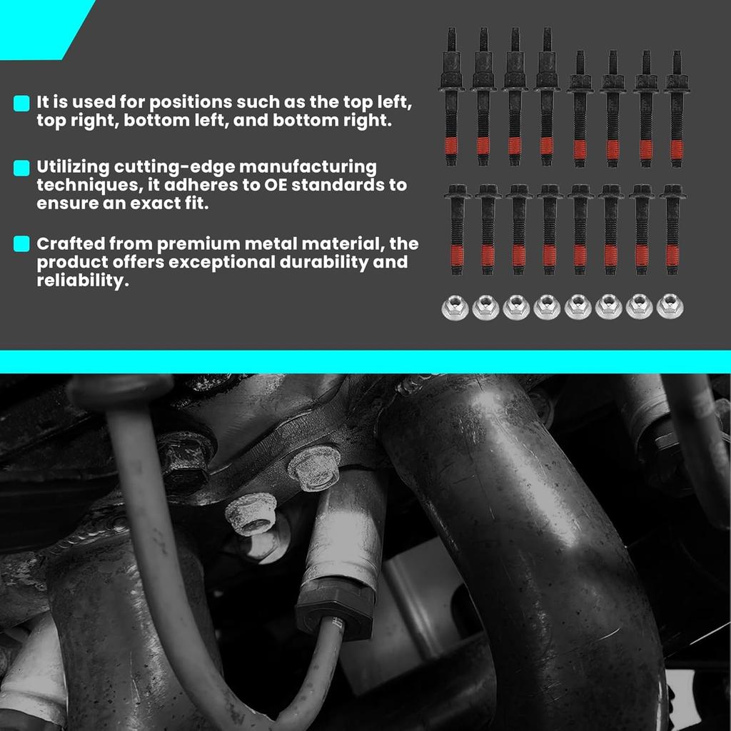 Exhaust Manifold Stud Bolt Nut Kits 6504331 Compatible with Dodge Dakota 00-07 Durango 00-09 Ram 1500 02-08 Chrysler Aspen 07-09 Jeep Grand Cherokee