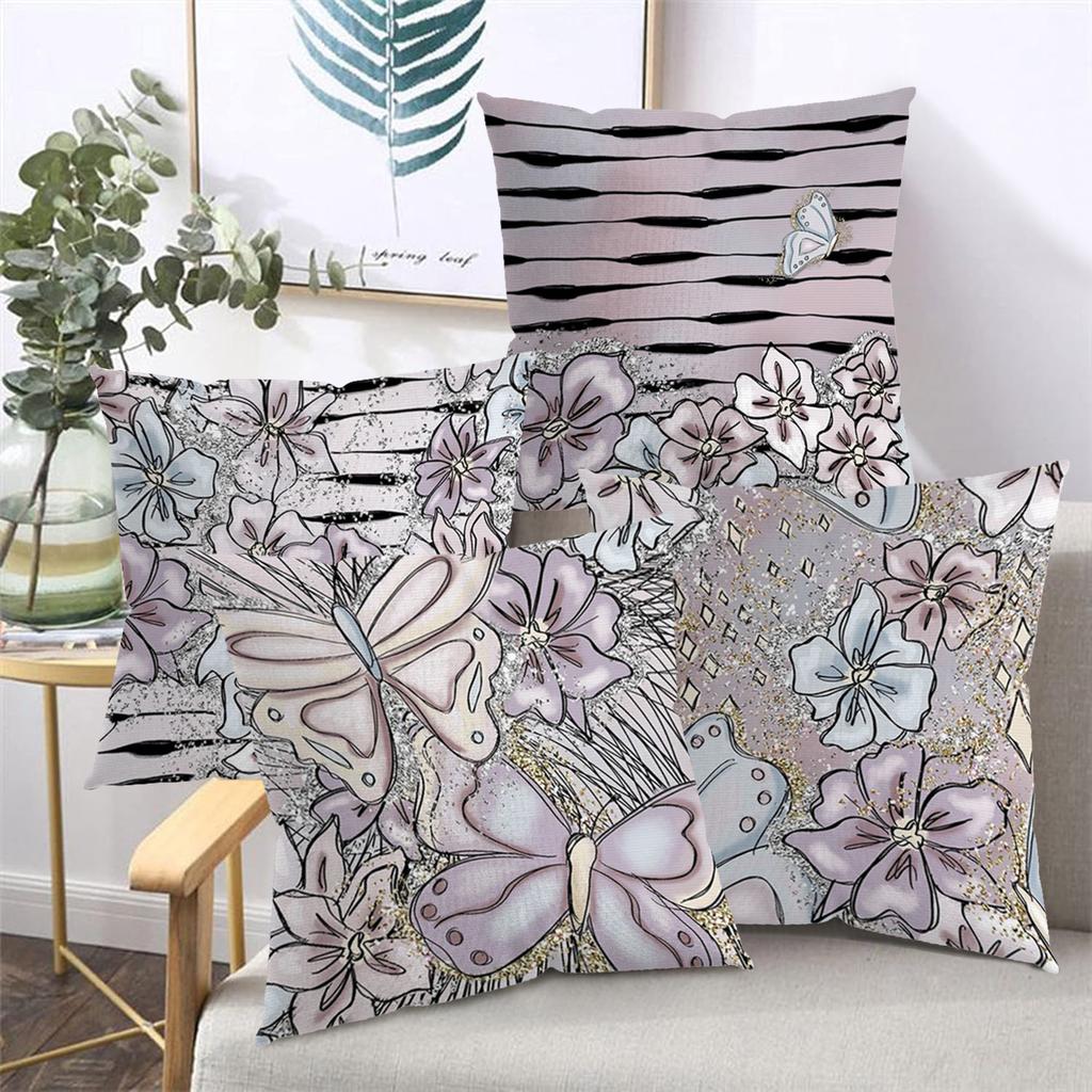 2D flat printing Floral & Butterfly Patterned Decorative Cushion Covers Polyester pillowcase, sofa decorative cushion cov