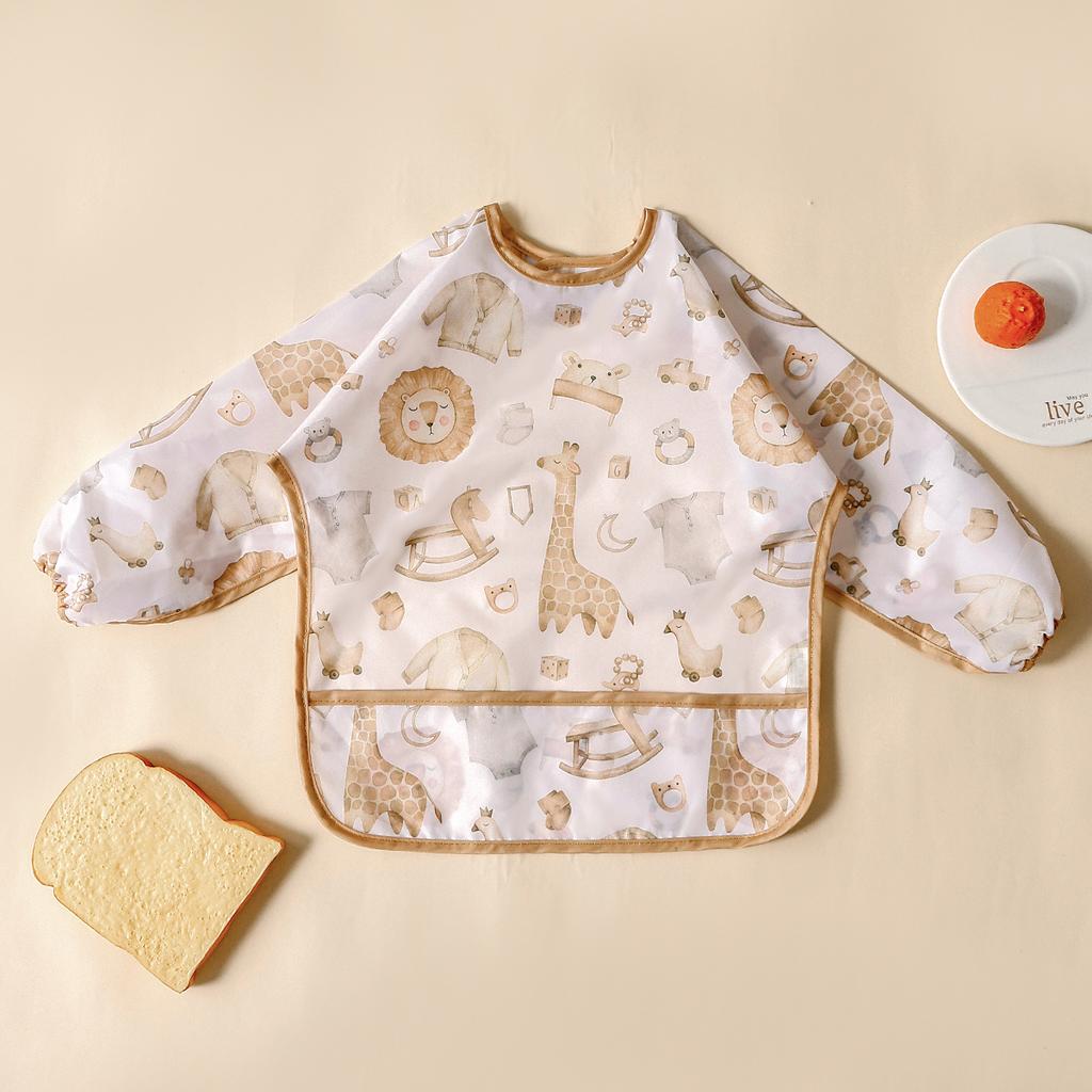 Elinfant 1PC Long Sleeve Bibs, Waterproof Feeding Bibs,Washable Burp Cloth,Coveralls Bibs,Easy To Clean,Wash-Free Eating Bibs
