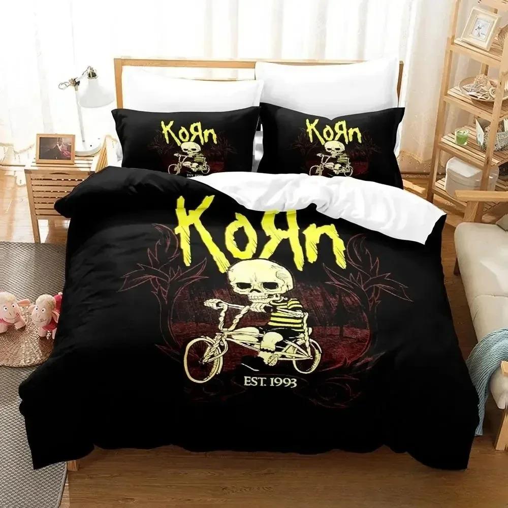 3D Printed Korn Rock Band Pieces Duvet Cover Pillowcase Bedding Set Single/Twin/Full/Queen Size Boys Girls Adults Bedroom Decor