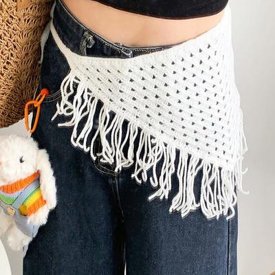 Böhmische Strick-Rückklappe Ethnischer Stil Handgestrickter Dreieckiger Schal Bänder zum Binden Multifunktional Gehäkelte Quaste Hüftschürze