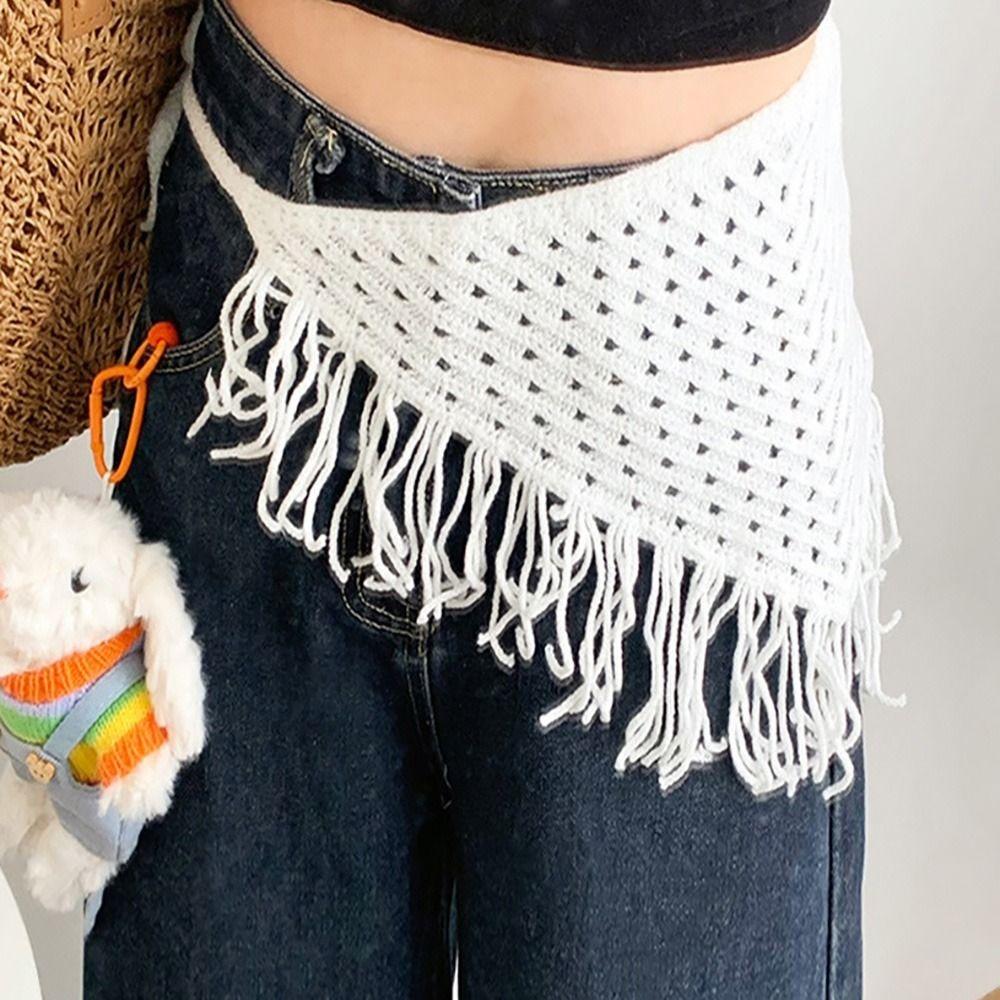Hollowing Out Knitted Butt Flap Bohemian Tassel Hip Apron Fashion Knitted Back Flap  Photo Props