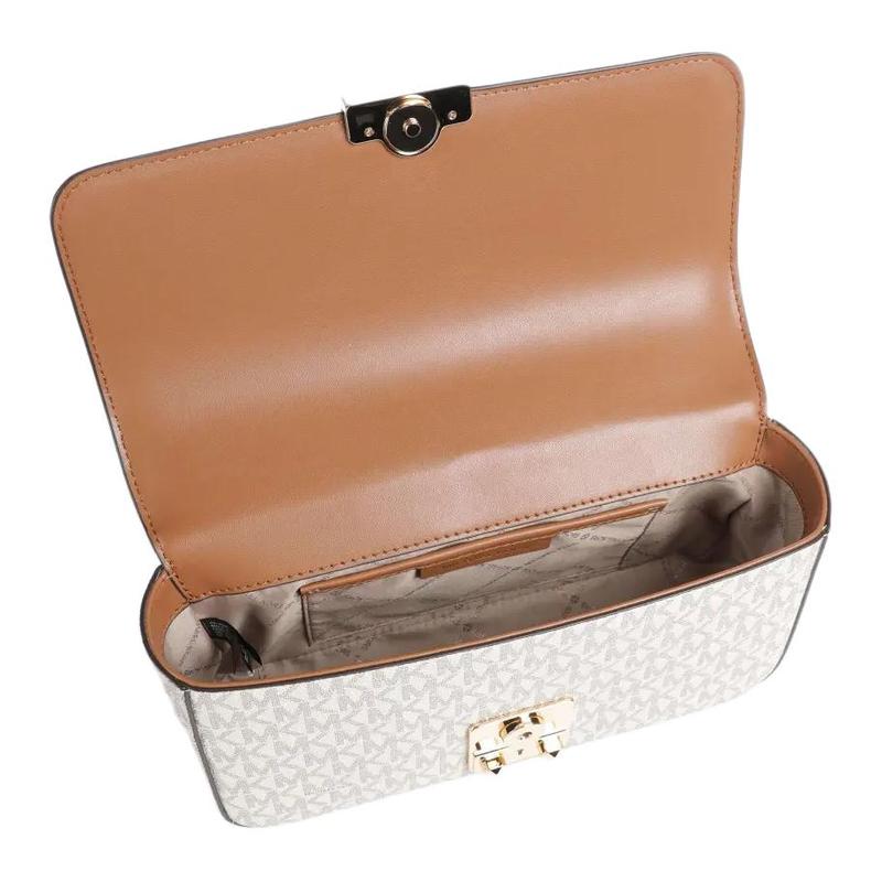 Michael Kors Classic Logo All-over Gold Metal Accessories Coated Canvas Shoulder Bag Women's Ivory