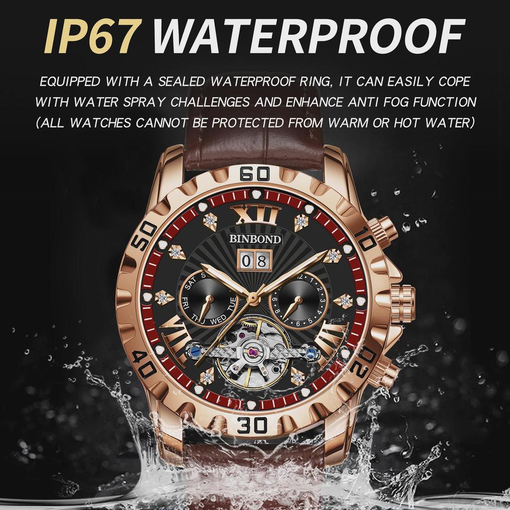 BINBOND Automatic Tourbillon Mechanical Wristwatches for Men Luxury Luminous Waterproof Men's Business Watch