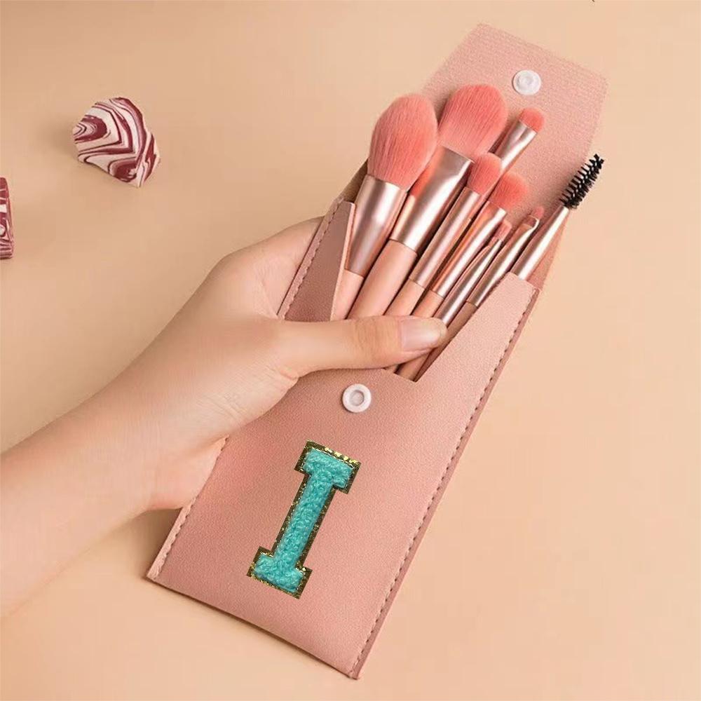 8Pcs Makeup Brush Set Portable Cosmetic Kit Pack Beauty Tool PU Bag Travel Organizer Initiial Chenille Embroidery Letter Pattern