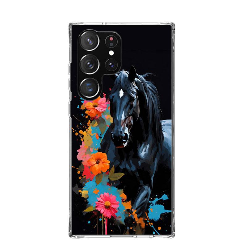 Animal Black Horse Case Phone Cover for Samsung Galaxy S24 S25 Ultra S23 Plus S22 + S21 S20 FE S10 S25 Edge Trend Fundas