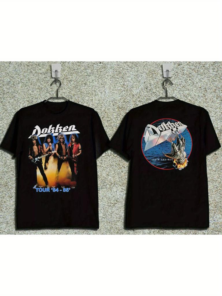 Summer New DOKKEN Teeth and Nails 1984-85 Tour Concert T-Shirt Short Sleeve Crew Neck Top