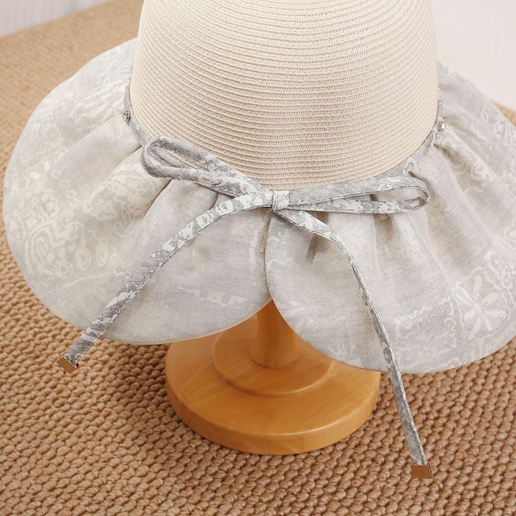 New pleated lace fashionable and elegant straw hat women's spring summer sun protection face small sun hat gentle fake bucket hat