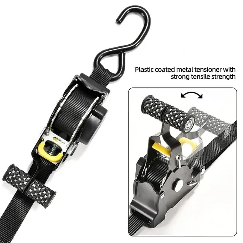 2pcs Auto Retractable Ratchet Tie Down Straps 1500lbs 3.3m Heavy Duty Padded Handle Secure Cargo Motorcycle Luggage