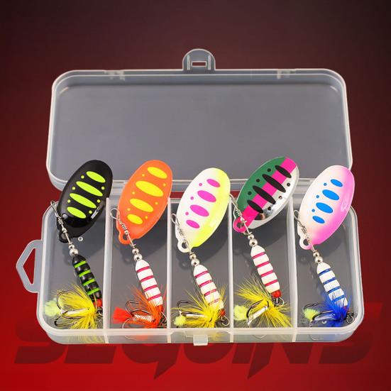 10Pcs 7.5CM/3G Spinner Blade Lure with Hook Feather Hard Metal Spinnerbait Rotating Sequin Lure Saltwater Freshwater Walleye Bass Fishing Accessories