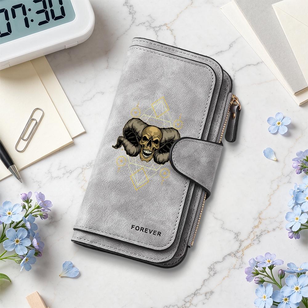 Gothic Skull PU Long Wallet Portable Card Holder Daily Use Purse
