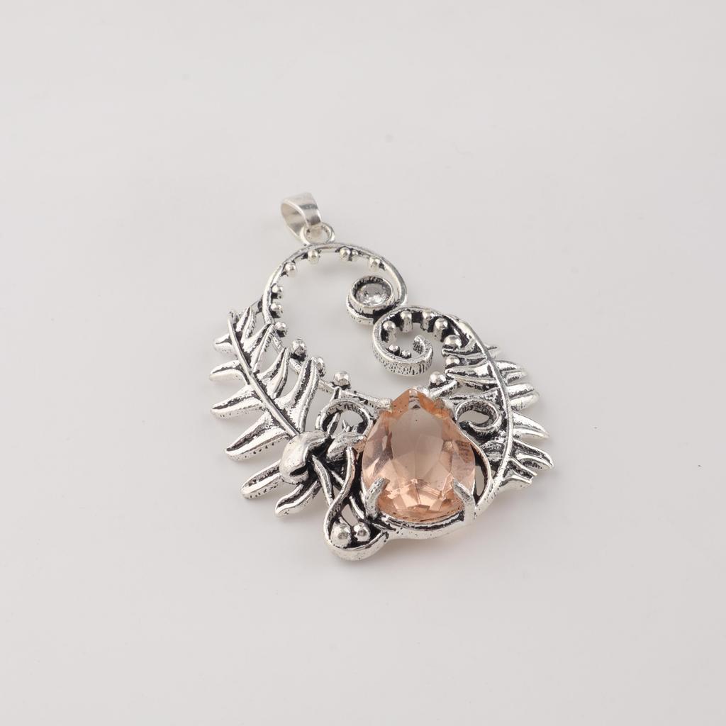 Peach Tourmaline Gemstone Silver Pendant 1.8" 925 Sterling Silver Women Jewelry For Birthday Gift CP-42-13