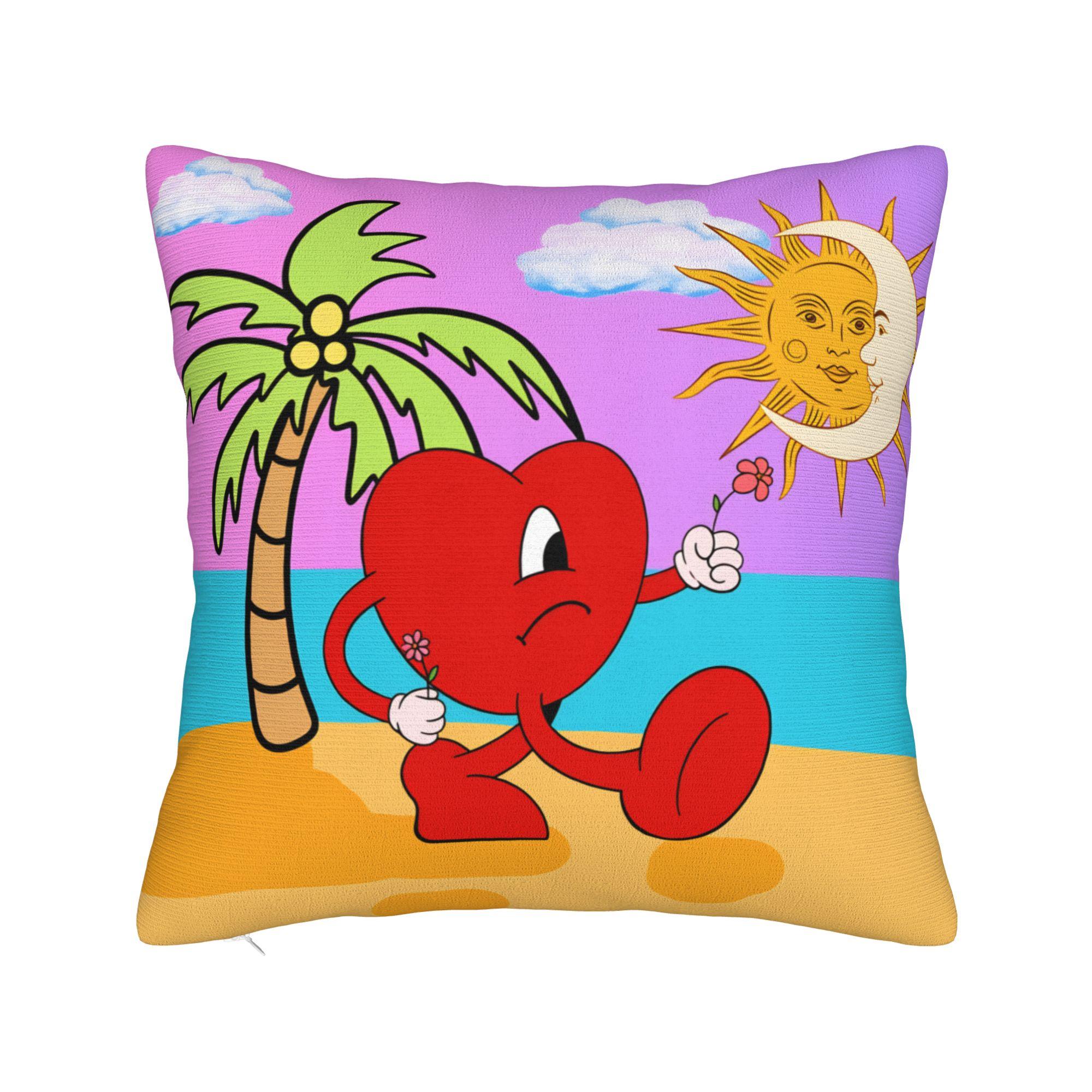 Shunika Chen Unisex Bads Bunnys Sad Heart Comfy Pillow Case Custom Pillow Cover Fashion Cushion Cover For Couch Sofa Bedroom